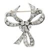 Image 1 : Vintage Solid Platinum 1.95 ctw Old Cut Diamond Ribbon Bow Flower Pin Brooch