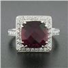 Image 4 : 14k White Gold 5.6 ctw GIA Cushion Rubellite Tourmaline Diamond Halo Cocktail Ri