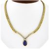 Image 1 : 14k Gold 4.17 ctw Pear Amethyst & Diamond Chevron "V" Panther Link Chain Necklac