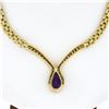 Image 5 : 14k Gold 4.17 ctw Pear Amethyst & Diamond Chevron "V" Panther Link Chain Necklac