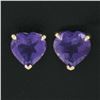 Image 2 : Estate 14K Yellow Gold 1.35 ctw Heart Prong Set Amethyst Solitaire Stud Earrings