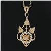 Image 3 : 10K Gold Seed Pearl & Old Diamond Detailed Leaf Pendant w/ 14K Gold 18" Chain