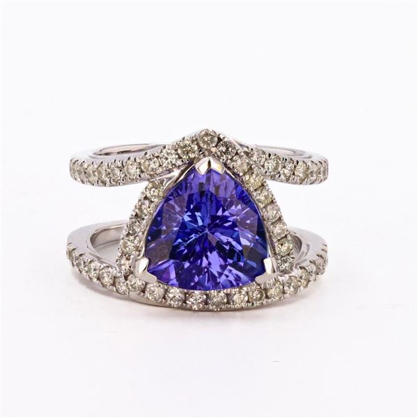 4.02 ctw Tanzanite and 0.84 ctw Diamond 18K White Gold Ring
