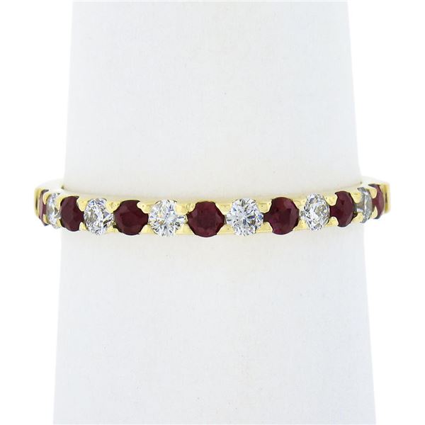 14K Gold 0.53 ctw Alternating Round Brilliant Ruby & Diamond Prong Stack Band Ri