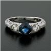 Image 2 : 14K White Gold 1.60 ctw Round Sapphire Solitaire Diamond Milgrain Engagement Rin