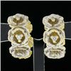 Image 2 : Vintage 18K TT Gold Diamond Textured Rose Flower Reversible Hoop Huggie Earrings