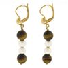 Image 4 : Vintage 10K Yellow Gold 7mm Round Bead Tiger's Eye & Pearls Drop Dangle Earrings