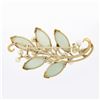 Image 3 : Ming's 14K Gold Marquise Cabochon Jade Cultured Pearl Branch Cluster Pin Brooch