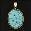 Image 2 : Vintage 14k Gold Oval Cabochon Bezel Set Turquoise w/ Twisted Wire Frame Pendant