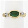 Image 1 : 18K Yellow Gold Elongated Oval Green Tourmaline Solitaire & Diamond Band Ring