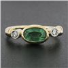 Image 2 : 18K Yellow Gold Elongated Oval Green Tourmaline Solitaire & Diamond Band Ring