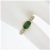 Image 3 : 18K Yellow Gold Elongated Oval Green Tourmaline Solitaire & Diamond Band Ring