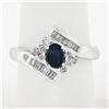 Image 1 : Estate Solid 14K White Gold 1.0 ctw Oval Cut Sapphire & Diamond Bypass Ring