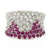 Image 4 : Italian 14k White Gold Pink Sapphire & Diamond Wavy Design Wide Cigar Band Ring