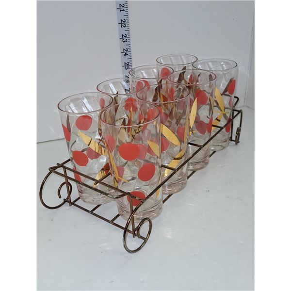 Vintage MCM  8 Glasses with Caddy