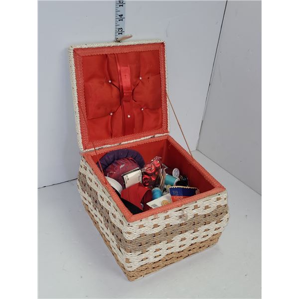Vintage Sewing Basket w/ Notions & Contents