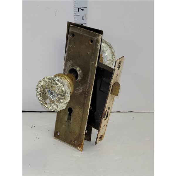 Pair of Antique Glass Door Knobs w/ Door Hardware