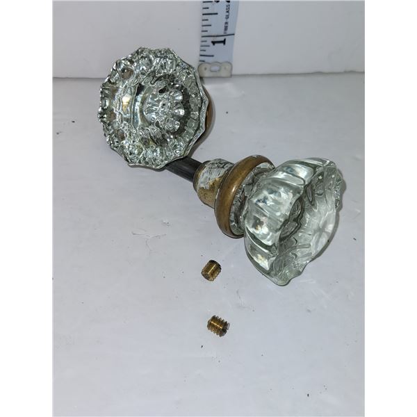Pair of Antique Glass Door Knobs w/ Door Hardware