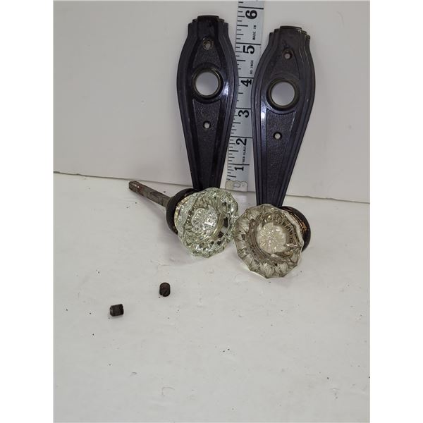 Pair of Antique Glass Door Knobs w/ Door Hardware