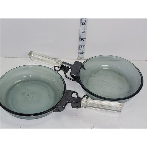 Pair of Vintage Flamewear Pyrex Skillets with Removable Glass Handles