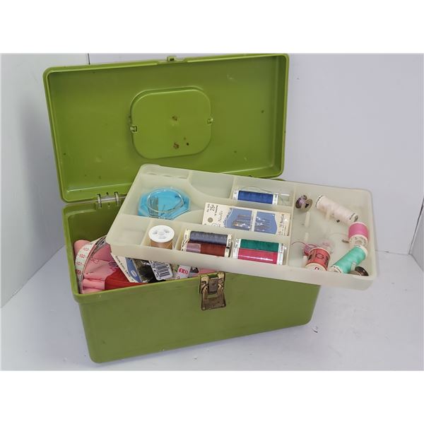 Sewing Case with Vintage Notions, End Fabrics