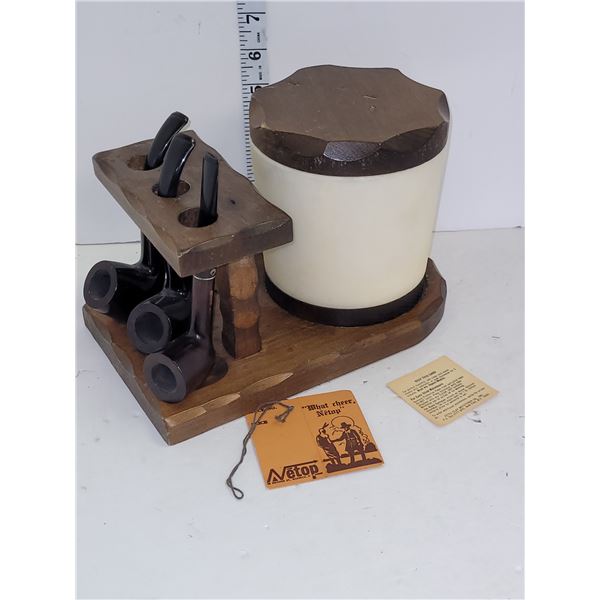 American Native Netop Tobacco Stand w/ 3 Baron? Pipes
