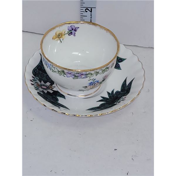 Vintage Royal Albert "Black Watch" Saucer And Vintage Roslyn "Garland" Bone China Cup, Both Stamped