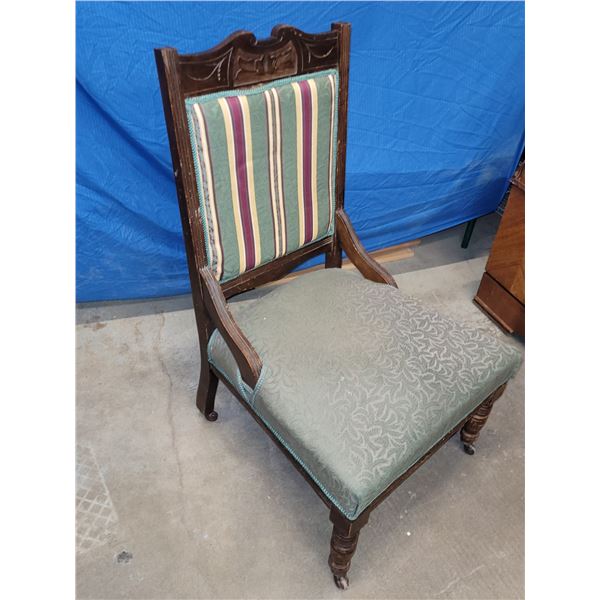 Antique Fabric Backed Wooden Chair