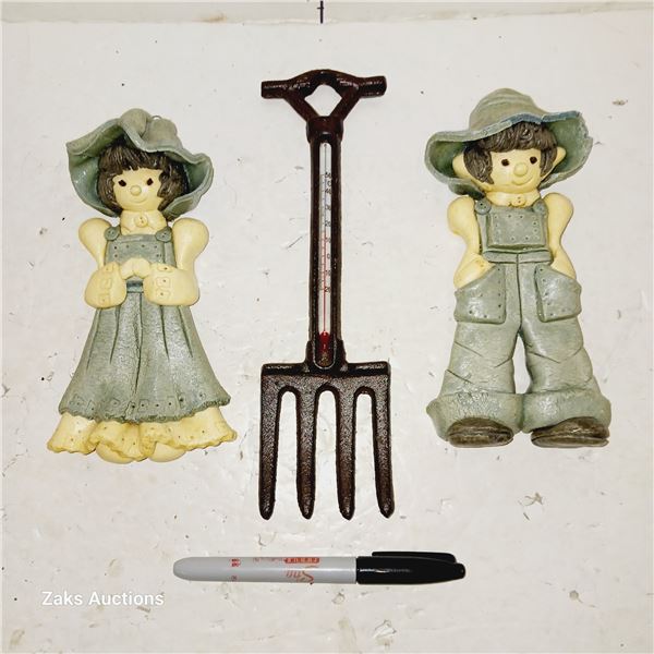 Vintage Dough Boy & Girl + Cast Iron Thermometer