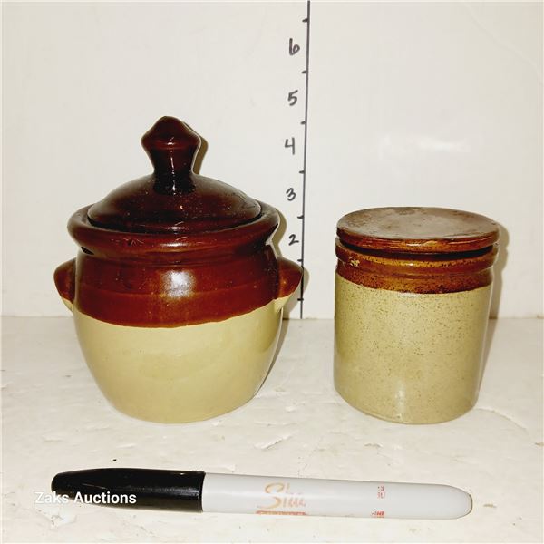 Lot of 2 Vintage Marmalade Stoneware Crock Pots - Moira +