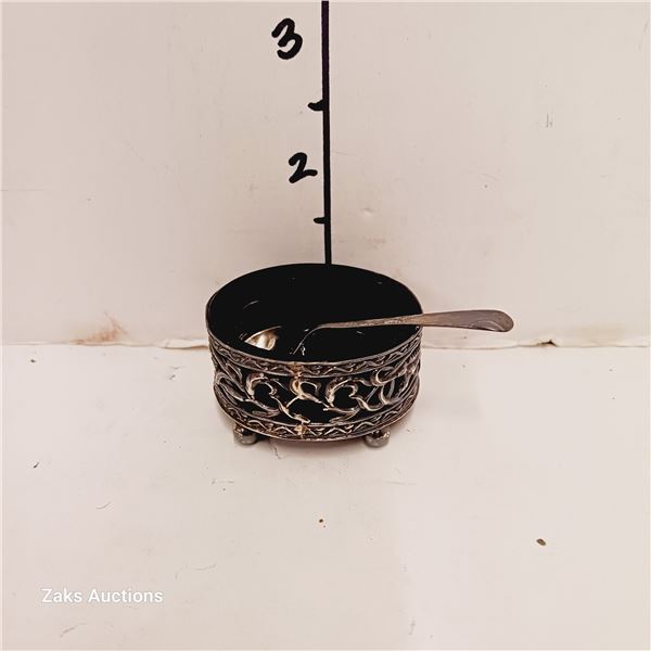 Black & Silverplate Caviar Dish with Spoon