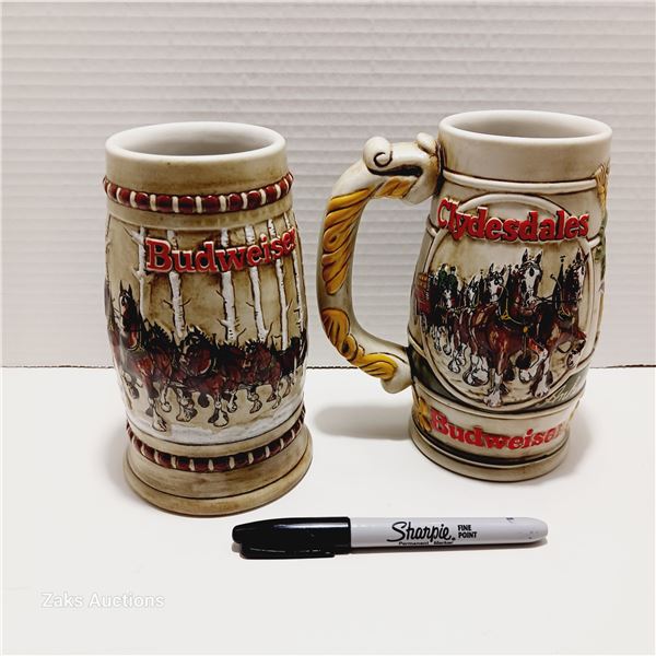 Set of 2 Vintage 1980's Budweiser Beer Steins, Clydesdale - Ceramarte, Made in Brazil