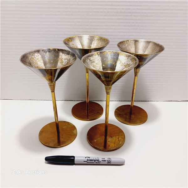 Set of 4 Vintage Mid 20th Century Brass Goblets, Made in India