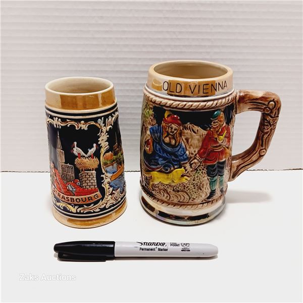 Vintage Strasbourg Beer Stein, Hand Painted, Made in Germany & European Beer Stein, Made in Japan