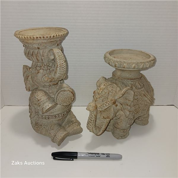Set of 2 Indian Elephant Pillar Candles Holders