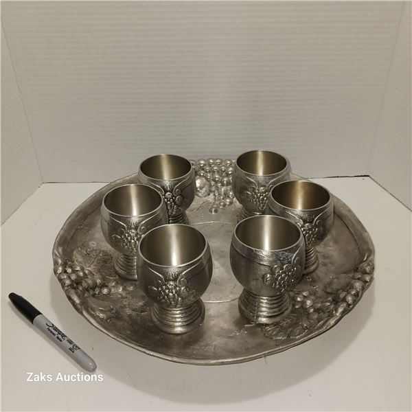 Antique 1836 Serving Plate With 6 Goblets