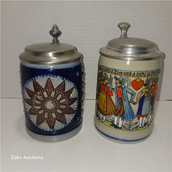 Vintage Set of 2 West German Stoneware Steins