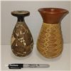 Image 1 : 450 BC Greek Pottery Vase, Authentic Museum Copy No 11 & 1960s Clay Vessel with Woven Casing
