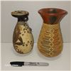 Image 2 : 450 BC Greek Pottery Vase, Authentic Museum Copy No 11 & 1960s Clay Vessel with Woven Casing
