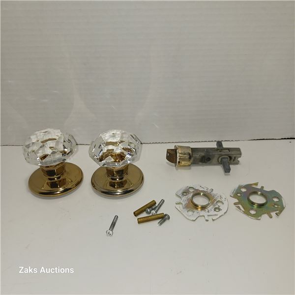 Set of Antique Glass Door Knobs w/ Door Hardware