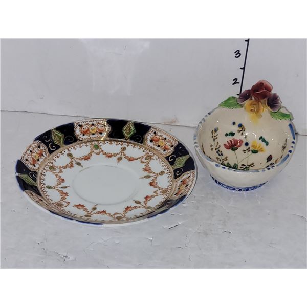 Salisbury Mona Saucer & Old Handpainted Teacup or Pin Holder  from Italy