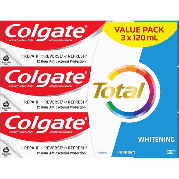NEW 3 PACK COLGATE TOTAL WHITENING GEL 120ML TUBES