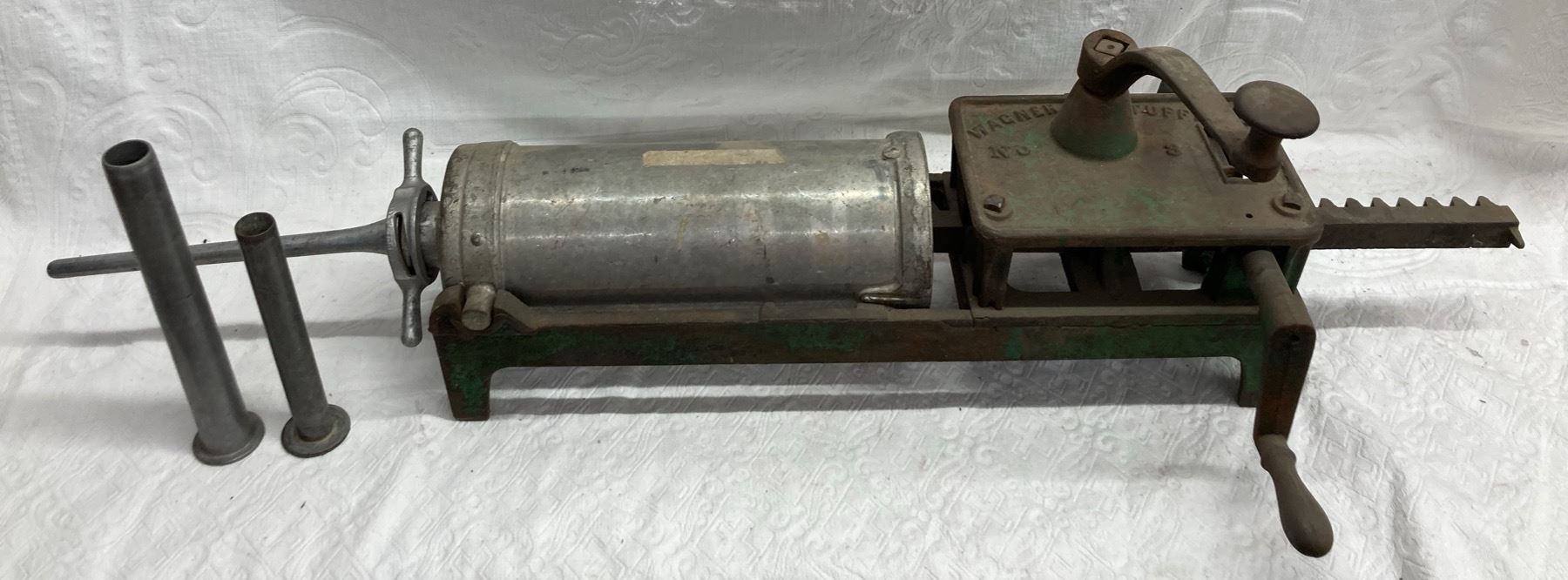 FULLY FUNCTIONAL - ANTIQUE JOHN WAGNER NO 3 CAST IRON SAUSAGE STUFFER