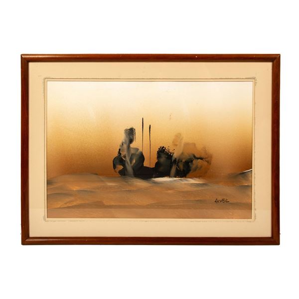 Rau, Original Acrylic on Paper, Ship at Sea, Signed