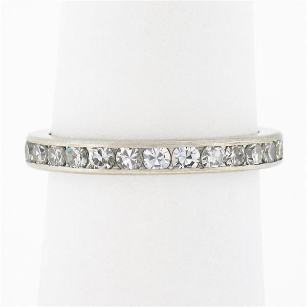 Antique Platinum 1 ctw Single Cut Channel Diamond 2.6mm Eternity Wedding Band Ri