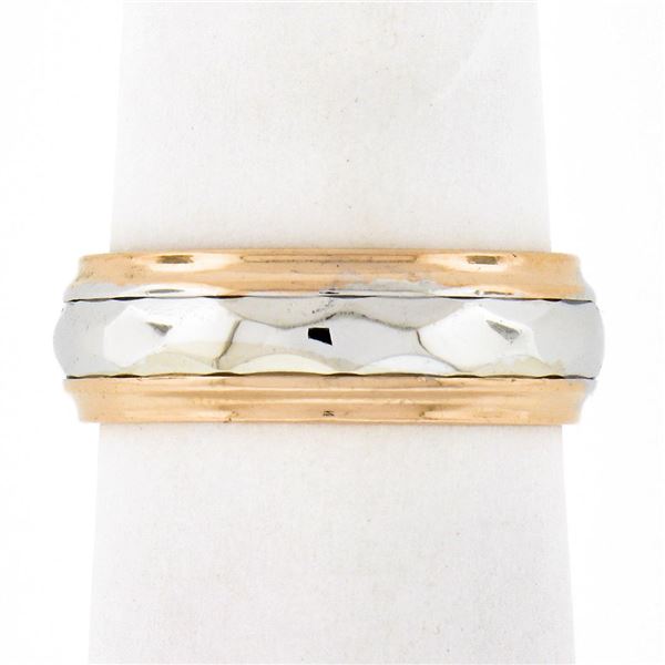 Vintage 14k Gold Faceted Center Polished Finish Eternity Stack Wedding Band Ring