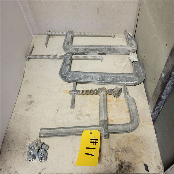 2- approx. 10 in C-clamps & heavy duty 8 in bar clamp