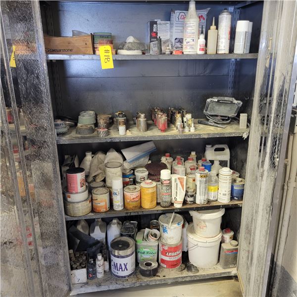 Approx. 48 x 18 x 73 in H metal storage cabinet c/w diamond coring bits, diamond milling wheels, tor