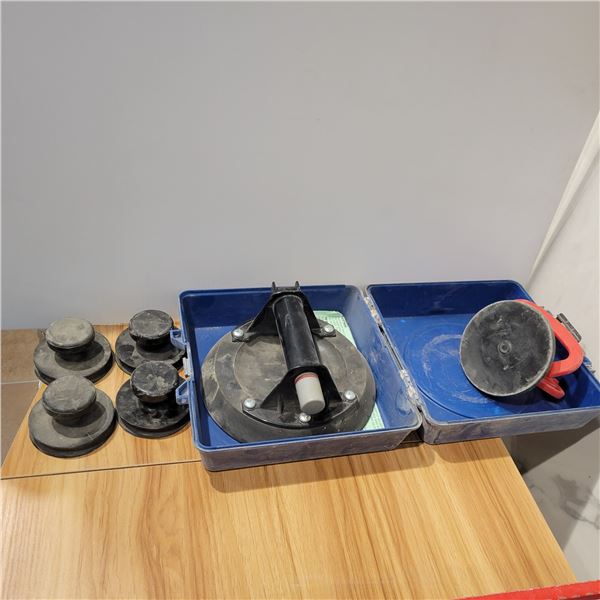 Approx. 8 in hand pump suction cup, Approx. 4.5 in clamp cup & 4- Approx. 3 in push cups