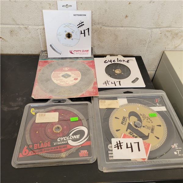 (Selling all together) 4- Approx. 6 in diamond blades & 1- Approx. 7 in masonry blade, New